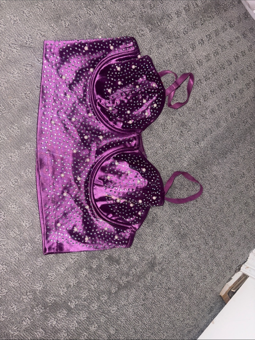 Amazon Purple Satin Rhinestone Longline Bralette